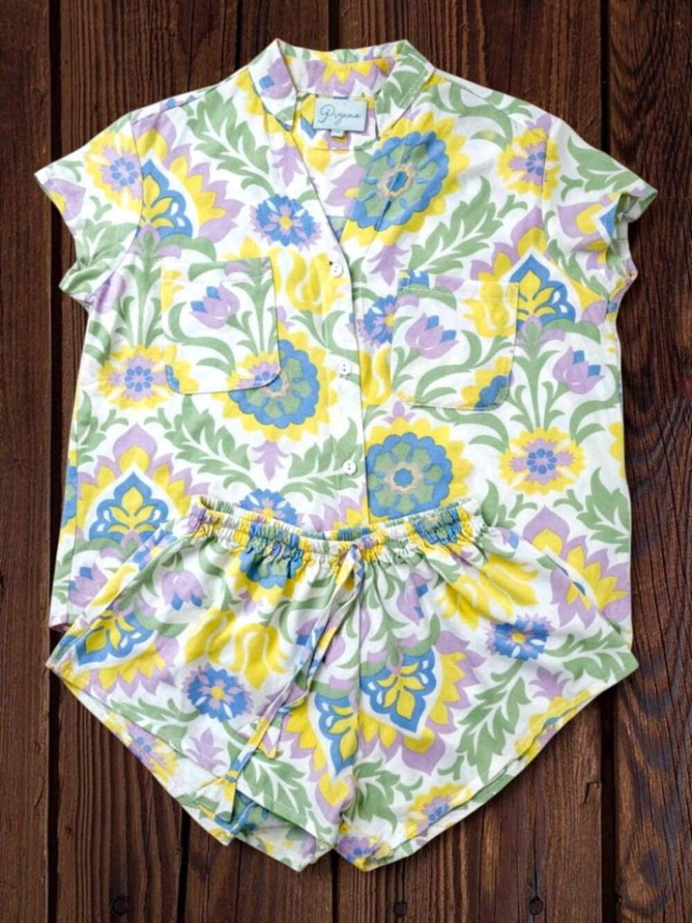 Piyama Maggie Short Pajama Set XS Floral Rayon Button Down Loungewear EUC